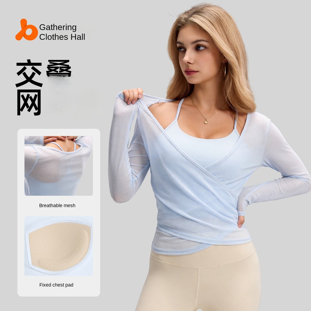 New Back Shaping Mesh Breathable Yoga Clothes Detachable Two-Piece Long-Sleeved Sports Blouse for Women tfof