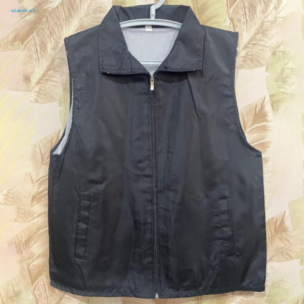 Ad Waistcoat Lapel Vest Unisex with Turn-down Collar Zipper Closure Breathable Mesh Loose Fit Mid-length Outdoor Fishing