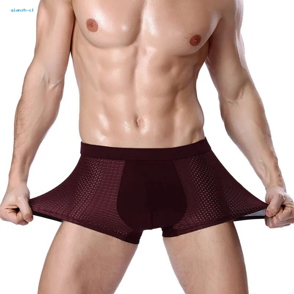 Mid-waist Mesh Boxers Men Breathable Men's Ice Silk Boxer Briefs Elastic Mid Waist Seamless Quick Dry Moisture-wicking U