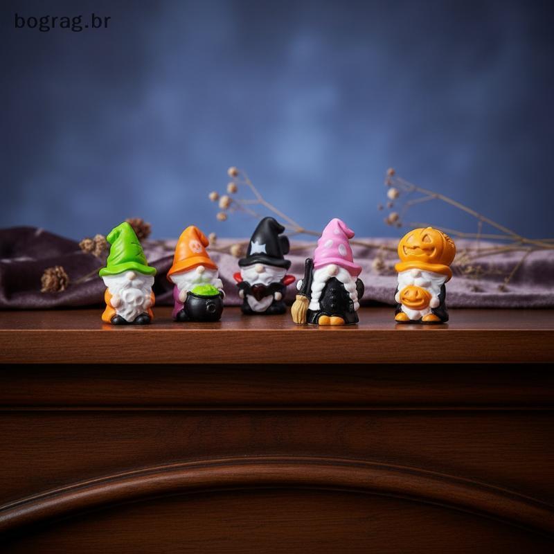 bograg 5 Pçs Mini Halloween Gnome Resina Estatueta Artesanato Adorável Ornamento De Mesa Para Casa Interior Decoração Do