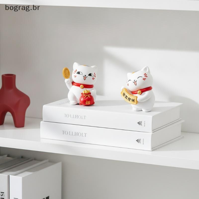 bograg 6 PCS Adorável Mini Resina Luy Cat Estatueta Conjunto Boa Lu Bênção Decoração Para Mesa De Carro Presente De Form