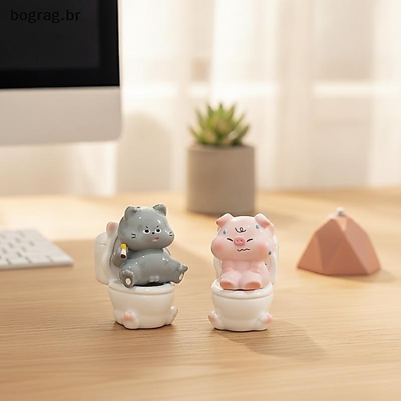 bograg Estátua De Vaso Sanitário De Porco Fofo Caprichoso Mini Ornamento Decoração Estética Criativa Para Quarto Mesa Pa