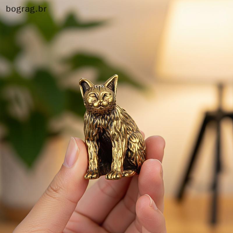 bograg Mini Estatueta De Gato De Latão Sólido , Estátua Rústica De Animal Vintage , Ornamento De Mesa Prático Para Quart
