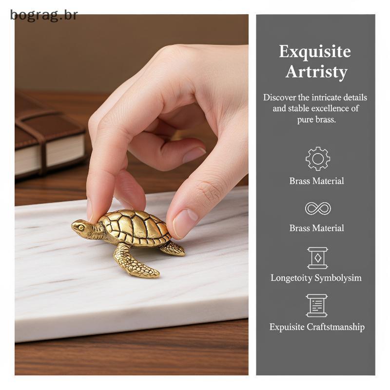 bograg Retro Latão Tartaruga Marinha Pequena Estátua Mini Estatueta Animal Ornamento De Mesa Do Vintage Para Escritório