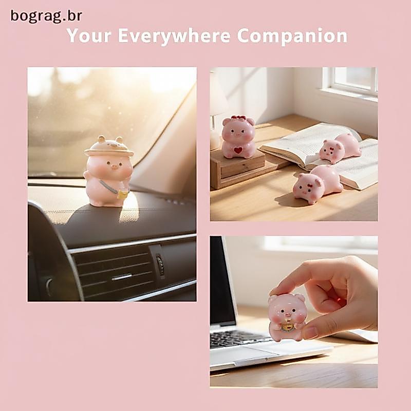 bograg Bonito Porco Rosa Mini Estatueta Animal Kawaii Dos Desenhos Animados Ornamento De Mesa Resistente A Riscos Decora
