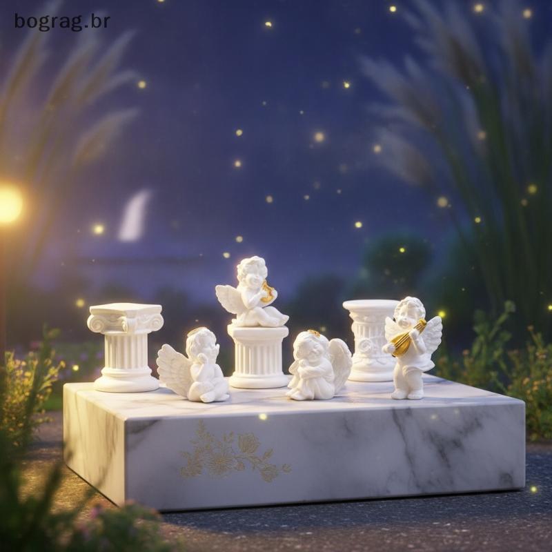 bograg Vintage Mini Resina Anjo Estatueta Detalhes Dourados Pilar Romano Suporte Pequeno Ornamento Decorativo Para Mesa