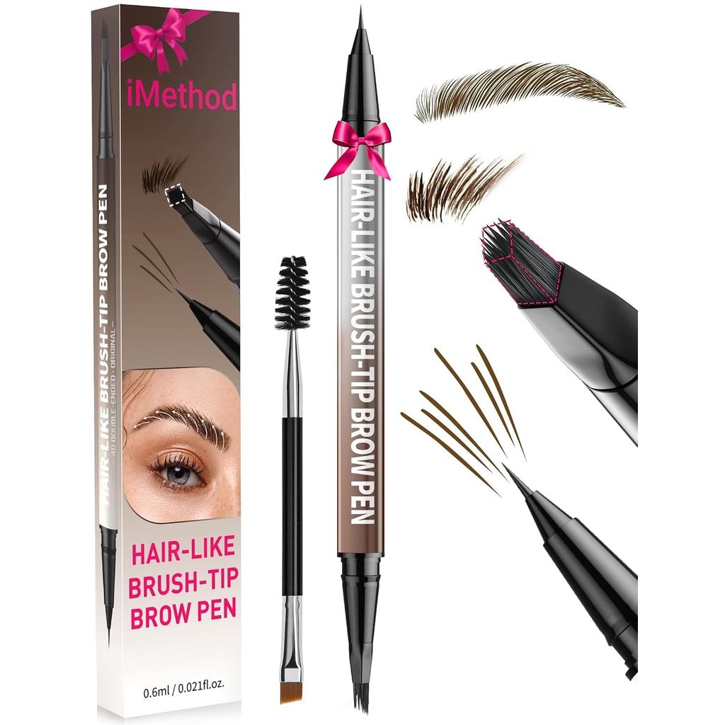 iMethod Eyebrow Pen - Eyebrow Pencil,2-in-1 Eyeliner Dual-Ended Brush-Tip Microblading 4d Eyebrow Pencils for women,Long