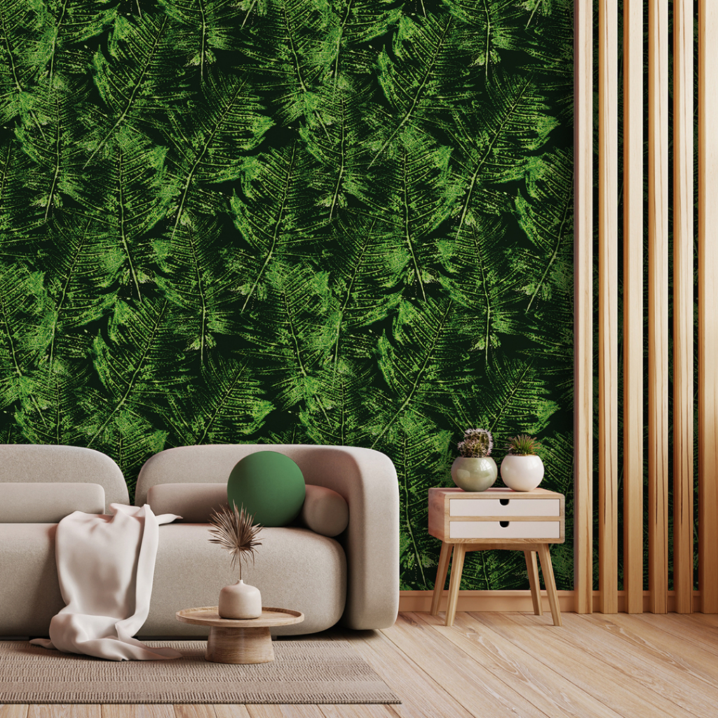Papel de Parede Adesivo Folhas Realista Floral Verde Samambaia Decoração Lavável 3 Metros