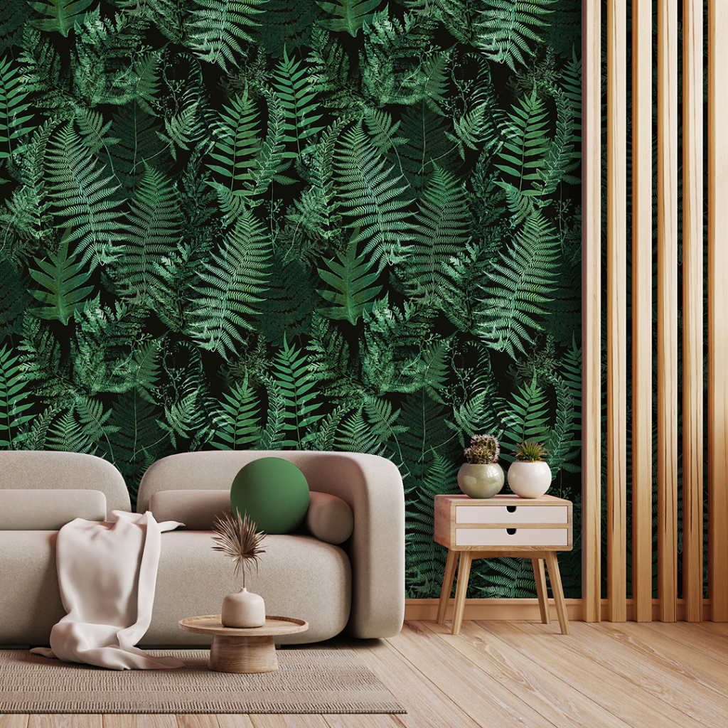 Papel de Parede Adesivo Folhas Realista Tropical Verde Jardim Samambaia Decoração Lavável 3 Metros