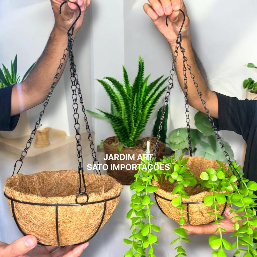 Suporte Pendente Redondo de Fibra de Coco para Orquídeas, Samambaias e Plantas | Jardim Vertical