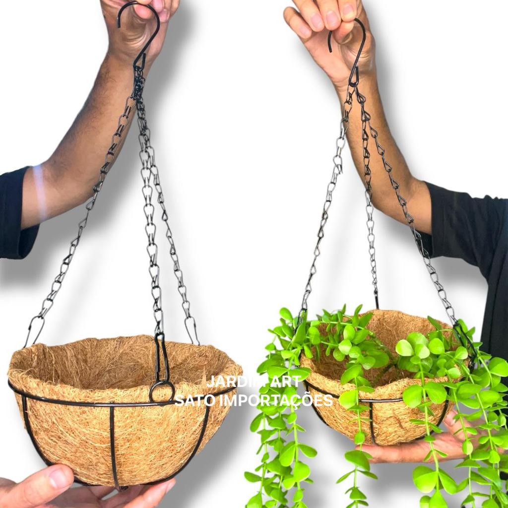 Cachepot Suspenso Fibra de Coco Natural Redondo – Orquídeas, Samambaias e Plantas Penduradas