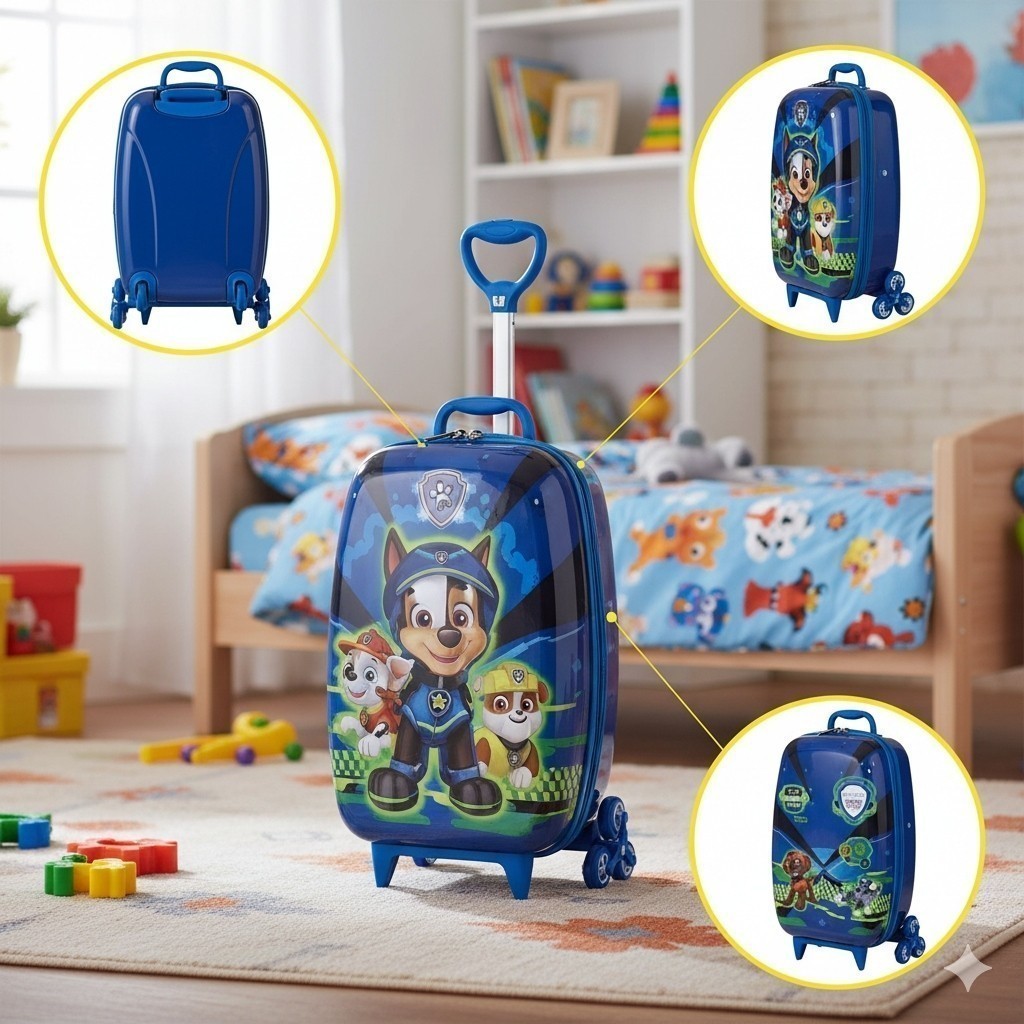 Mala Infantil 3D Rodinhas Azul Mochila Criança Personagem Viagem Bolsa Diversão Achadinhos