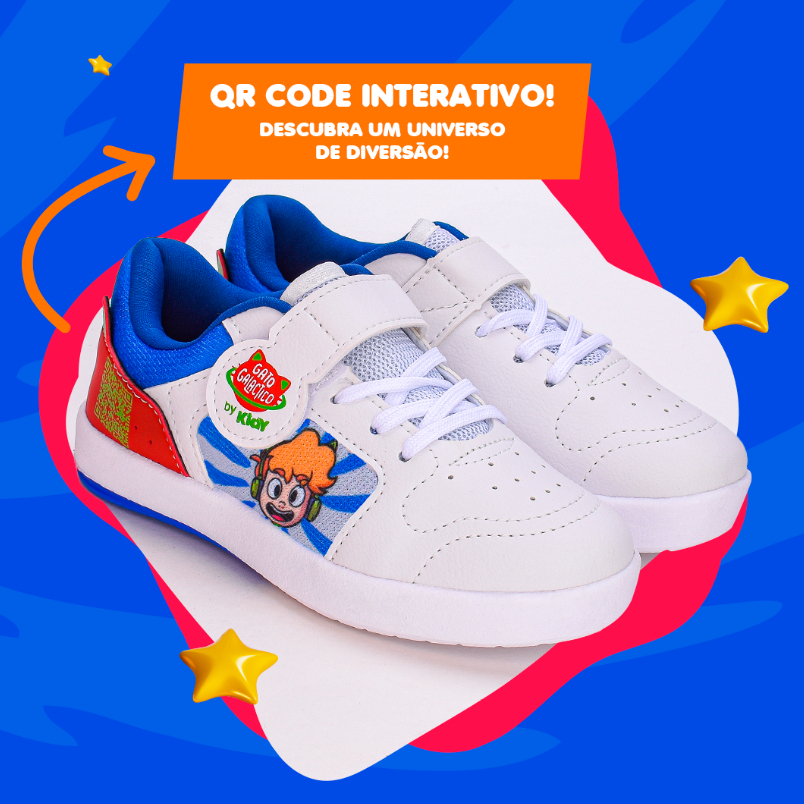 Tênis Infantil Menino Kidy Hype Personagem Gato Galáctico Branco e Azul