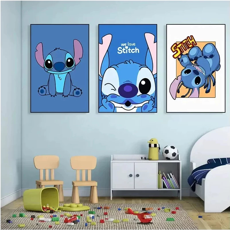 Quadro Decorativo Lilo Stitch Personagens Azul Angel Animação Fofinho Infantil