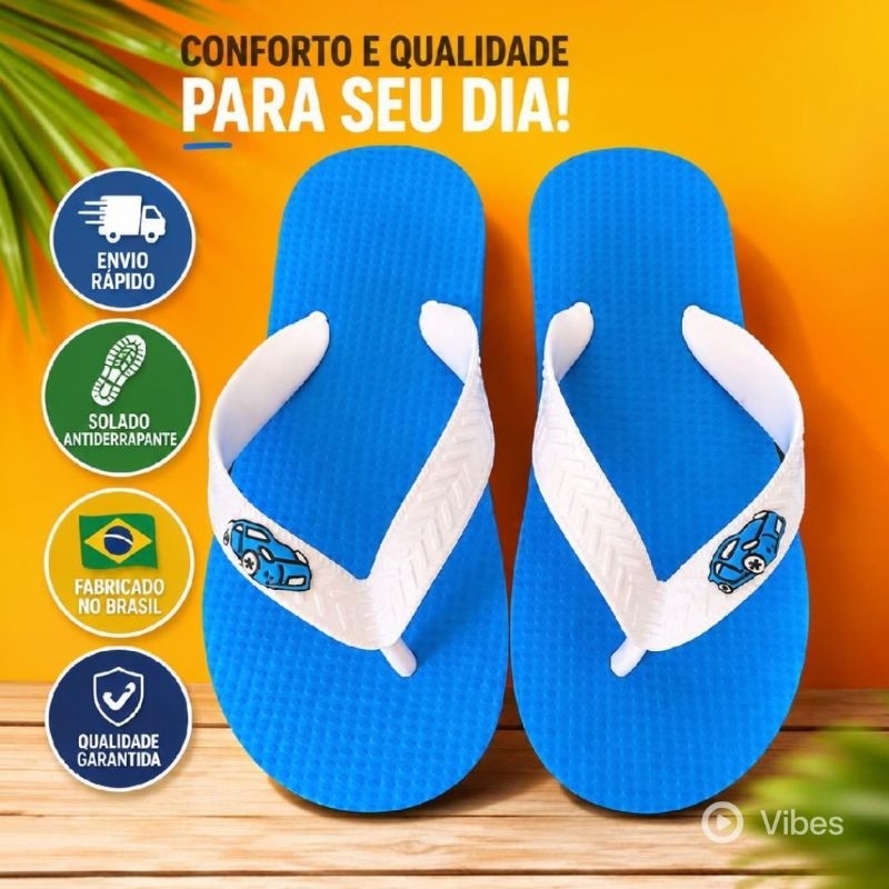 Chinelo Infantil Menino Carrinho Azul sandália Leve, Macio e Super Confortável
