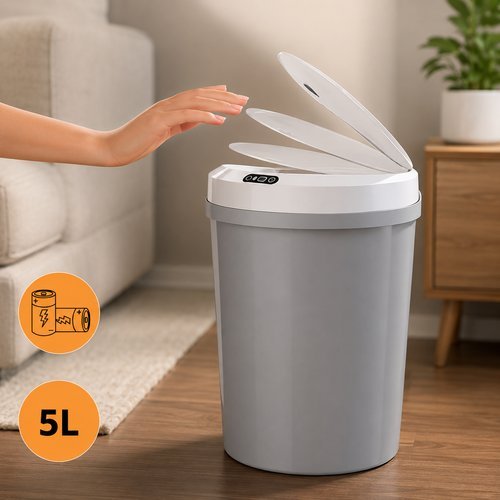 Lixeira Sensor Proximidade Automatica 5 Litros Residuos Cinza Compacta Moderna