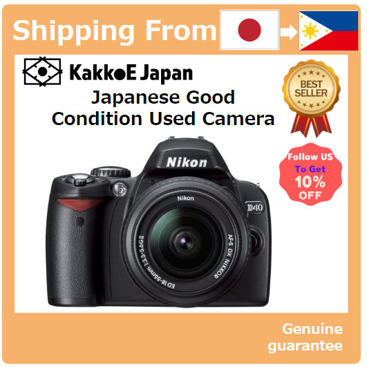 Câmera Digital SLR Nikon D40 Lens Kit D40BLK Preta Usada (Pré-Amada) do Japão - Excelente condição, ideal para iniciantes e entusiastas da fotografia, compacta e leve, com sensor CCD de 6.1MP, inclui lente AF-S DX Nikkor 18-55mm f/3.5-5.6G ED II,...
