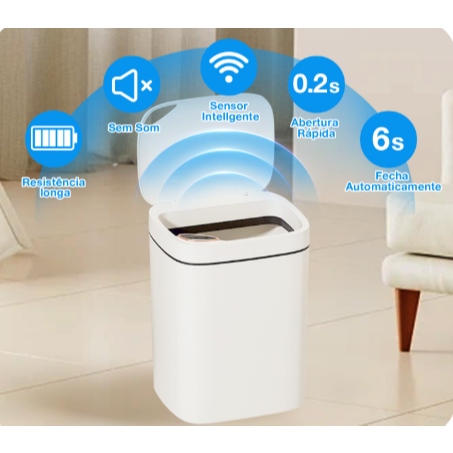 Lixeira Automática Inteligente Retangular Com Sensor 14 Litros Casa Viagem Compacta Eficiente