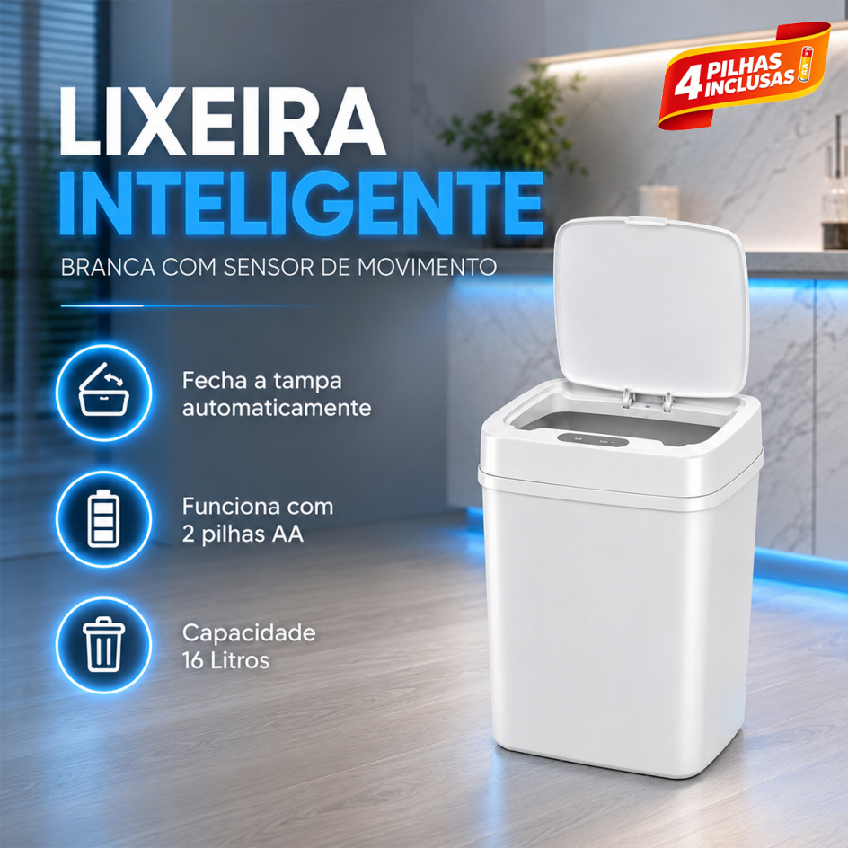 Lixeira Compacta Inteligente 16L Para Cozinha Banheiro Sala Escritório 3 Modos Sensor Vedada Com 4 P