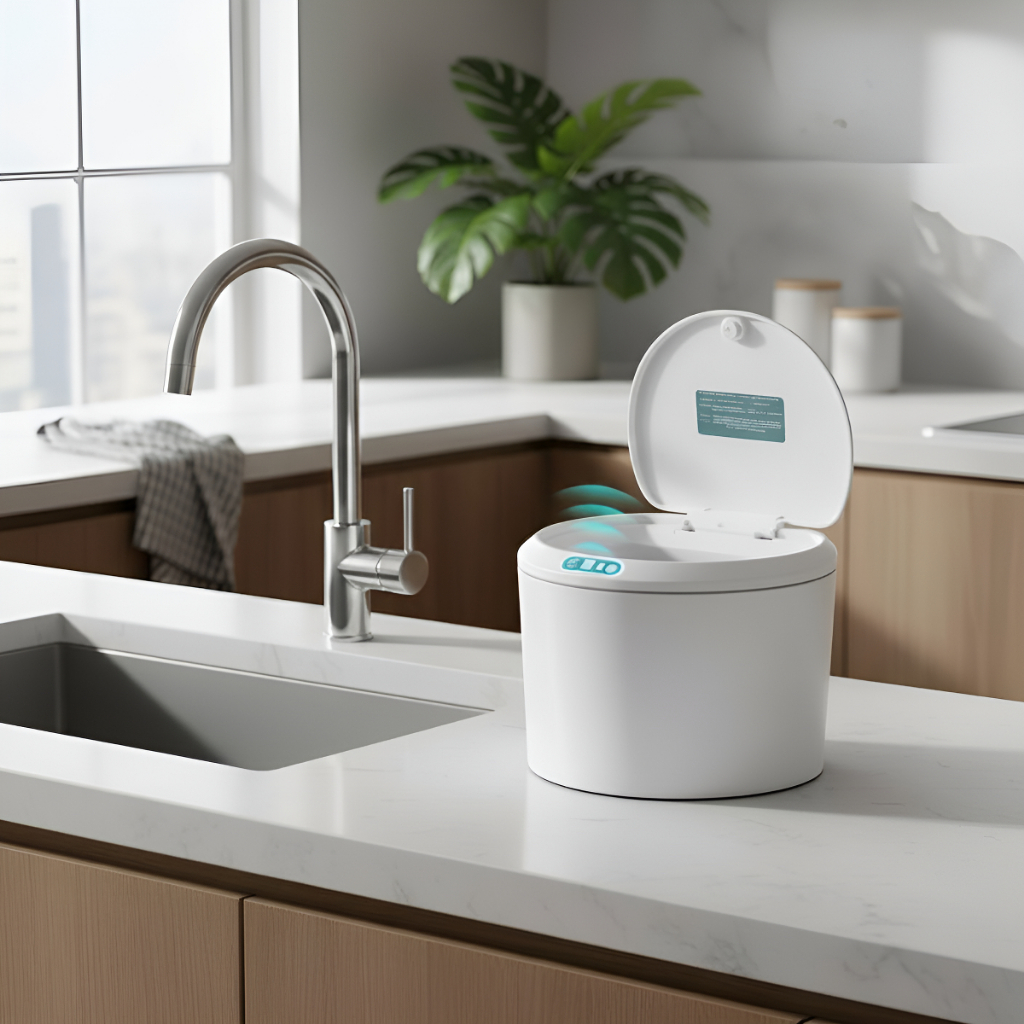 Mini Lixeira Automática Recarregável Com Sensor Compacta Pequena Para Bancada De Cozinha Escritório