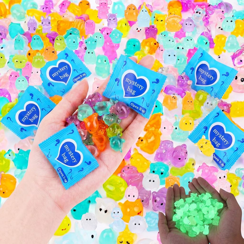 Mystery Resin Animals Blind Bag, 70 Pcs Glow in The Dark Mini Figures Bulk, Tiny Ducks Frogs Owls for Party Favors Class