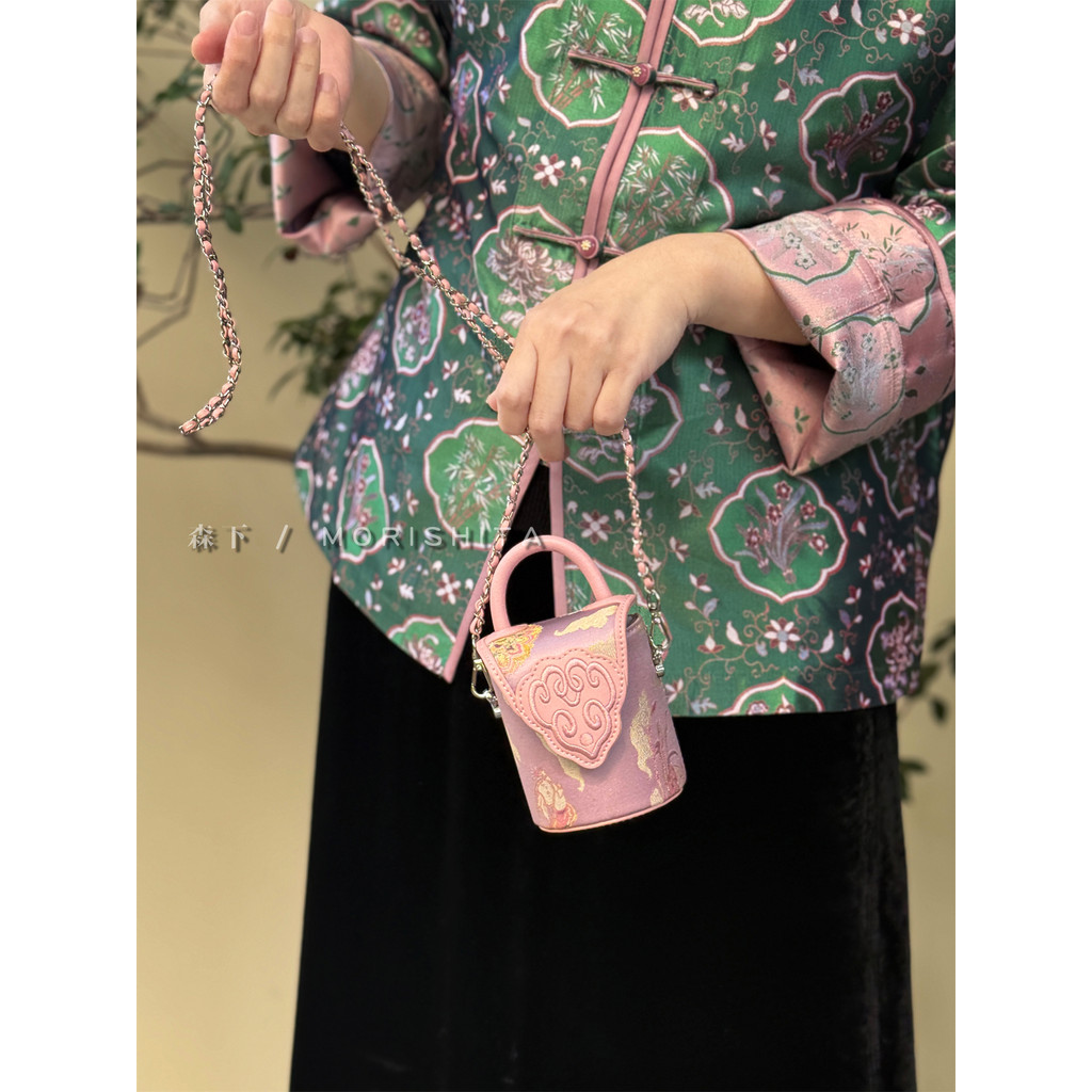 Morishita novo estilo chinês canção Jin Mini saco 2026 novo estilo estilo nacional rosa batom saco Cross-corpo couro fon