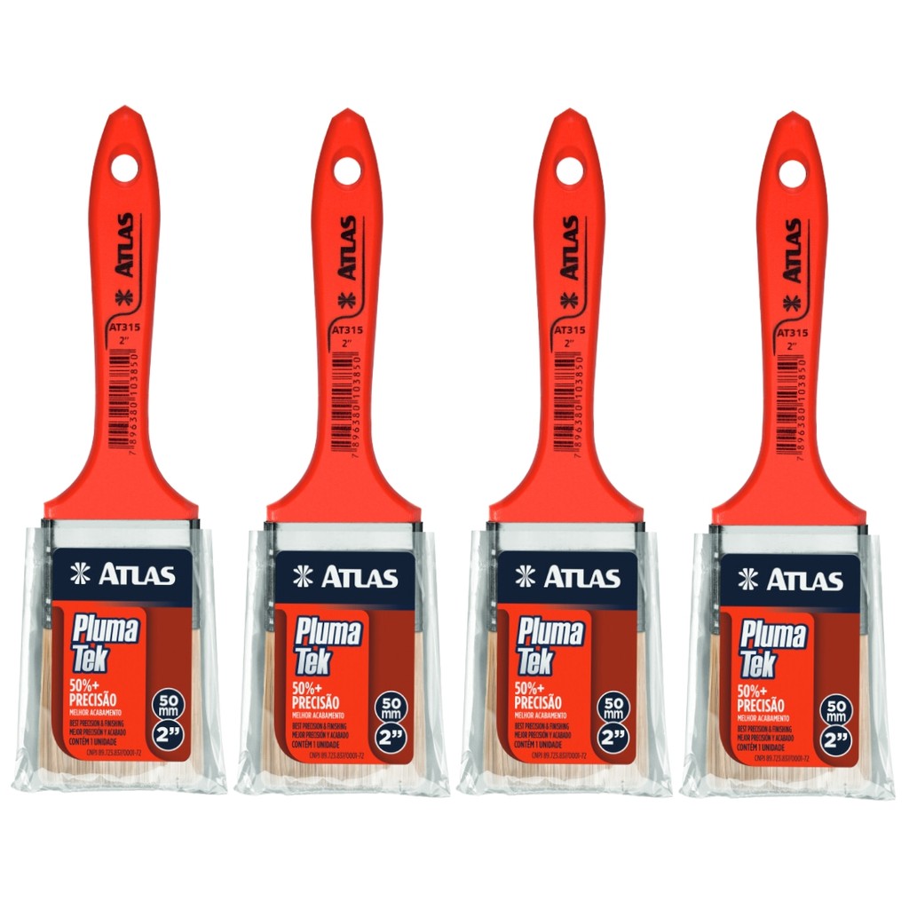 Pincel Trincha Média 50mm Para Pintura Multiuso Profissional | Atlas | Kit 04 Un