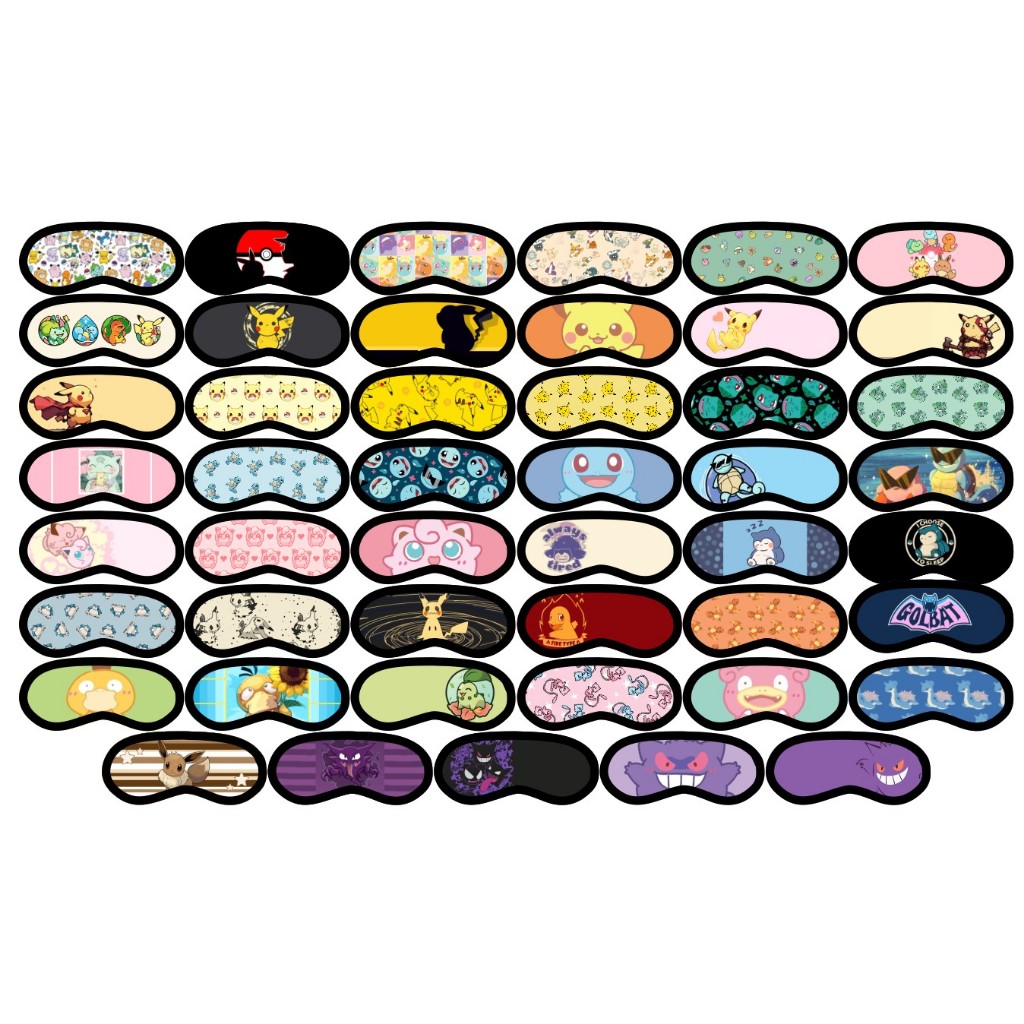 Máscaras de olho de dormir/tapa olho Pokémon / Pikachu / Bulbasaur / Charmander / Squirtle / Eevee / Snorlax