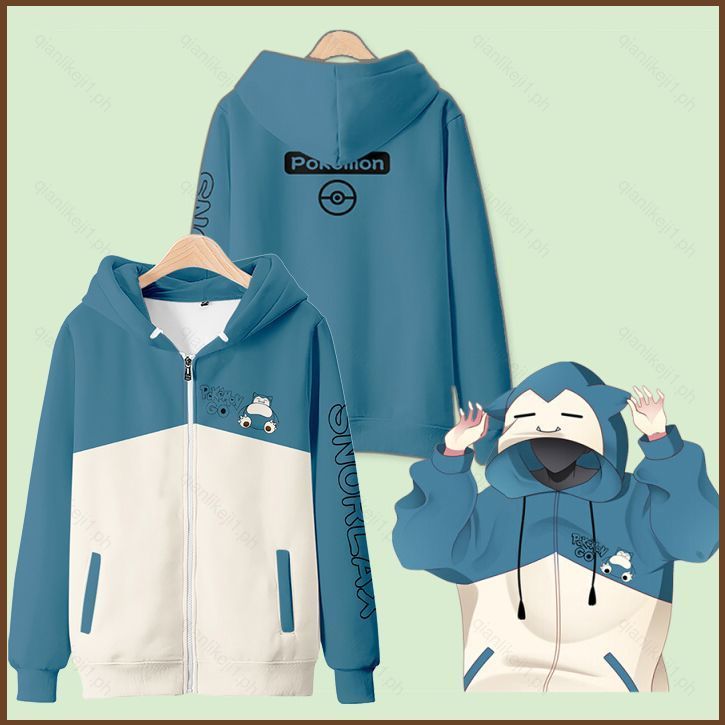 QL1 Pokémon Snorlax Anime Jaqueta Com Capuz Manga Comprida Tops Casaco Casual Unissex Moda Agasalhos Plus Size