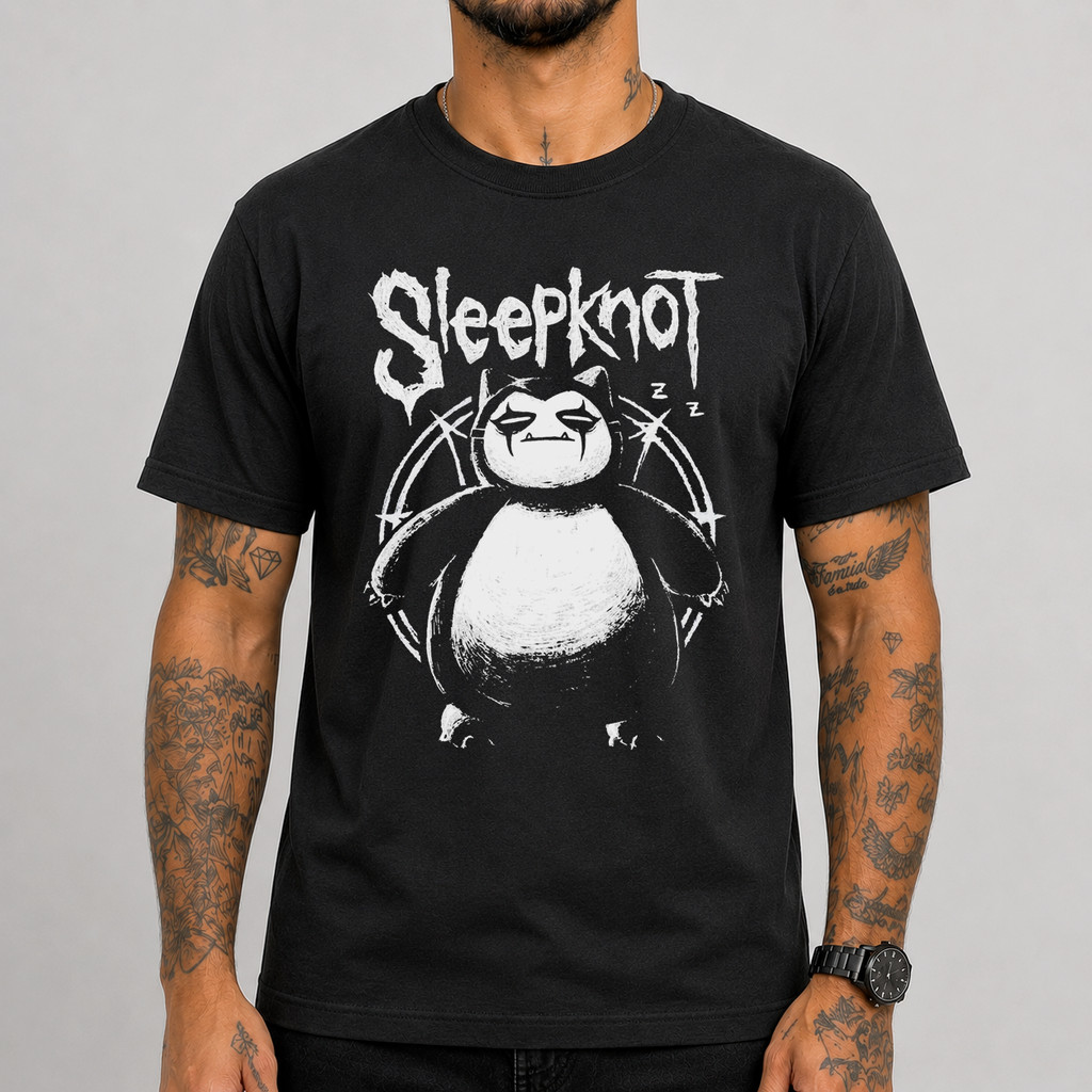 Camiseta Slipknot Snorlax | Estampa Rock Heavy Metal | Camiseta Preta Unissex