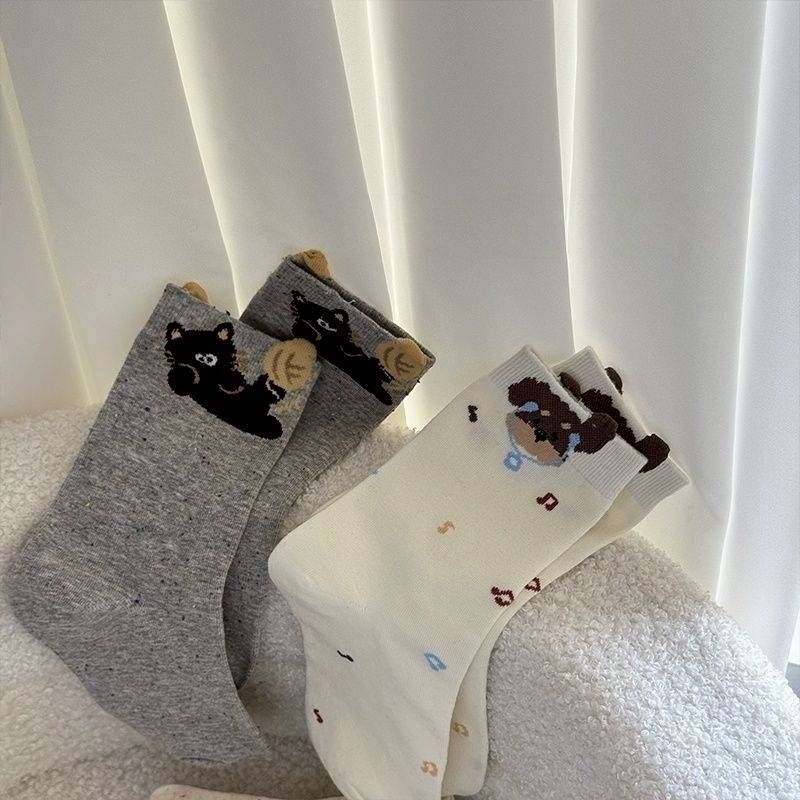Kit 4 Meias Infantis Estampa de Cachorrinho – Estilo Coreano (Outono)