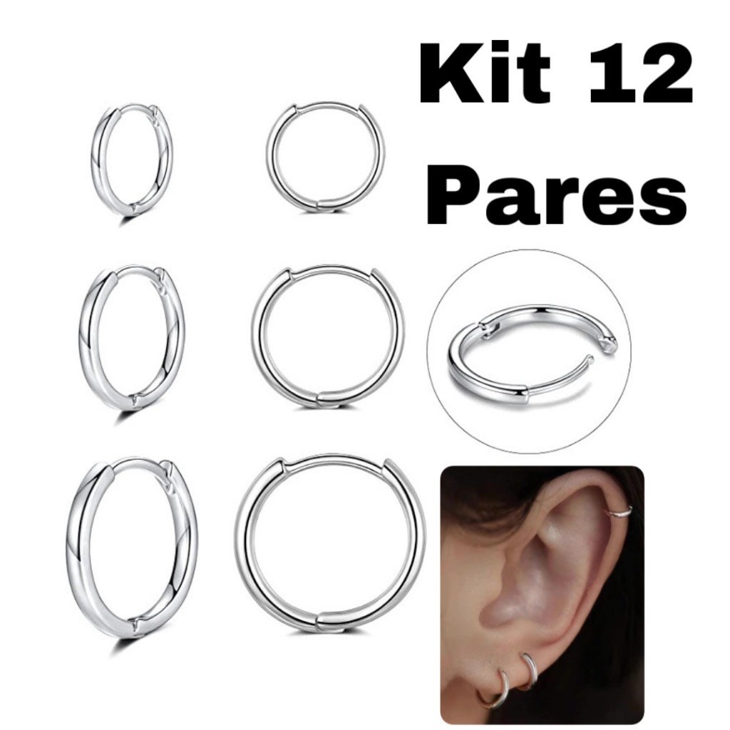Kit 12Pares Brinco Argola Hipoalergênico De Aço inox Estilo Coreano KA709