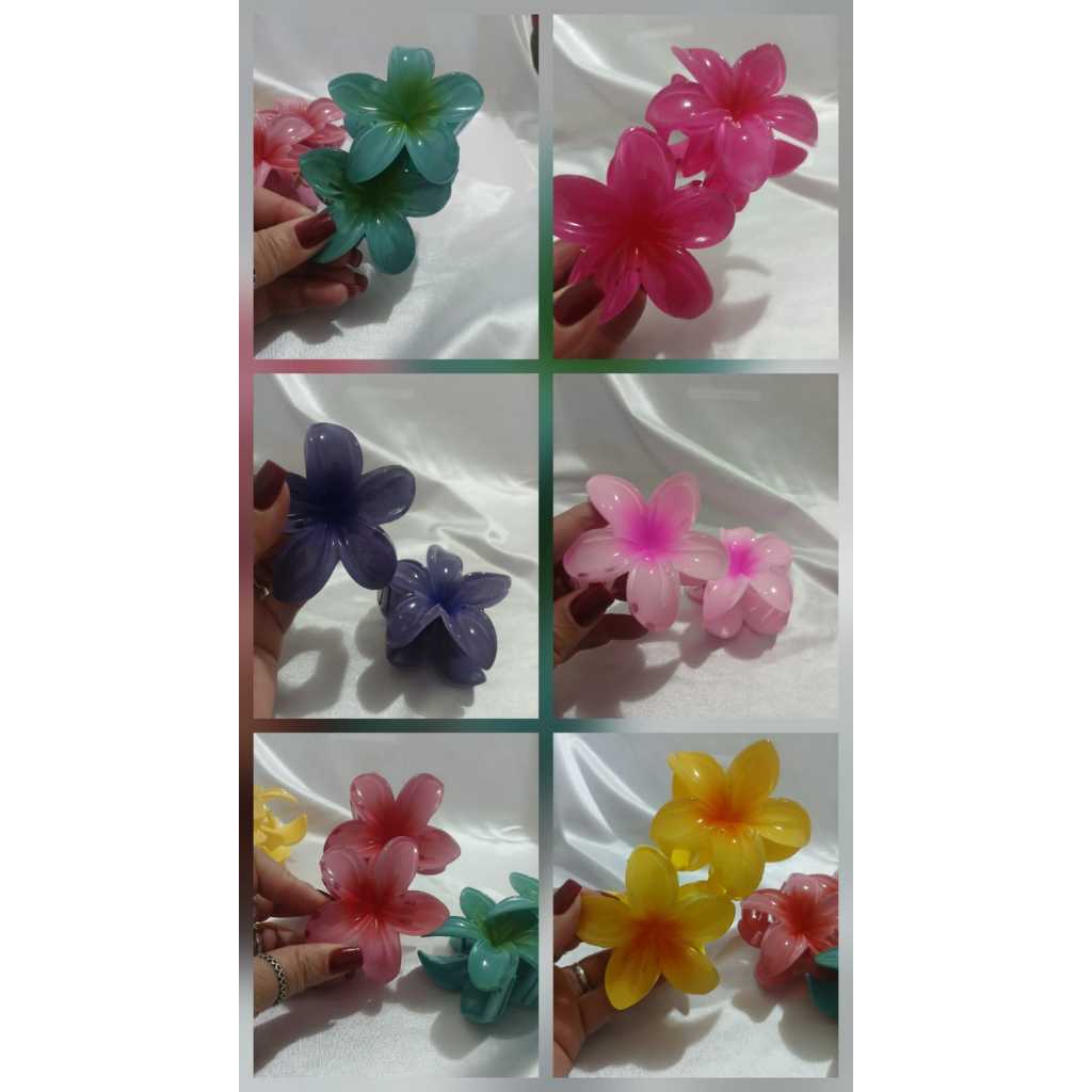 Kit 3 Grampo de Cabelo Flor Acrílico Colorido Estilo Coreano Presilha Piranha de Flor 8cm