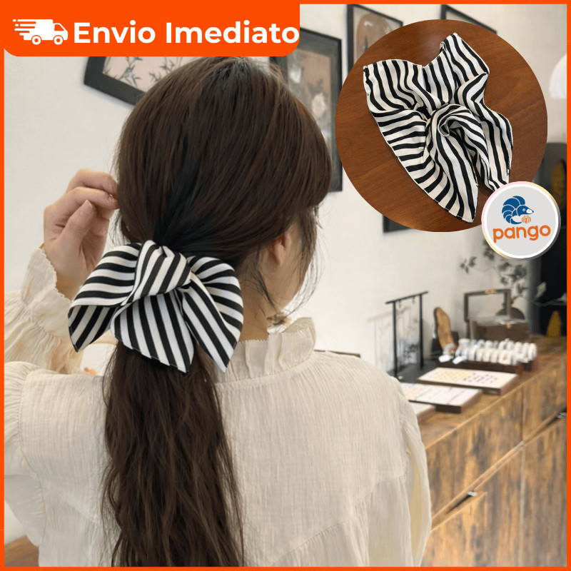 Xuxinha Coreana Listrada Preta Aesthetic Grande Scrunchie Hair Estilo Dorama K-Fashion 1/2/3 unid