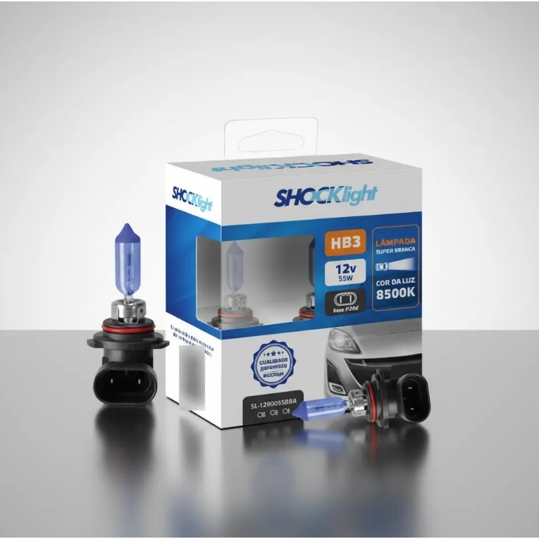 Par Lampada Hb3 9005 Super Branca Shocklight 8500k 12v 60w