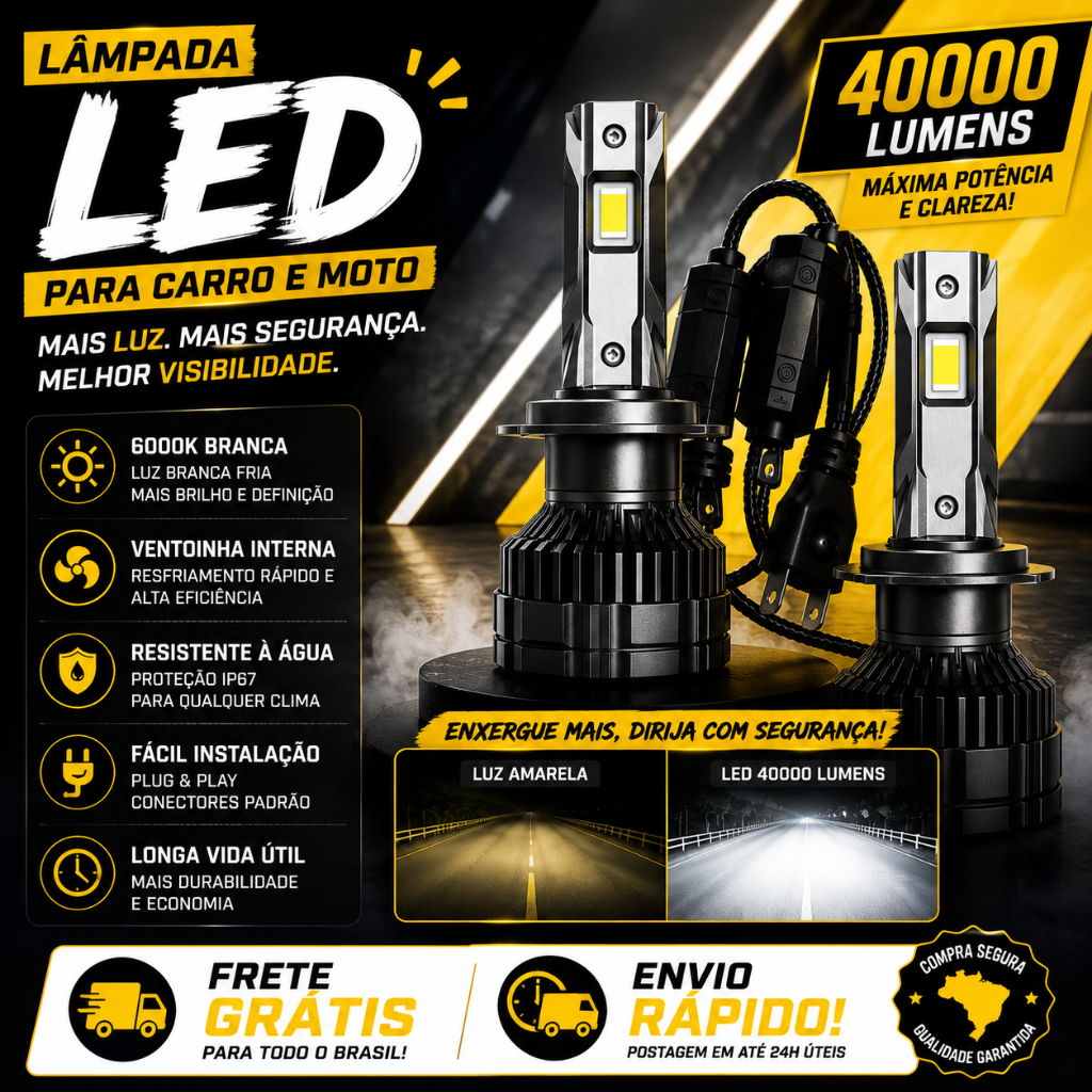 Lâmpada Farol LED NS60 Laser Super Branca Xenon 40000LM 200W Alta Potência H4 H7 H11/9/8 HB3/9005 HB4/9006 12V-24V