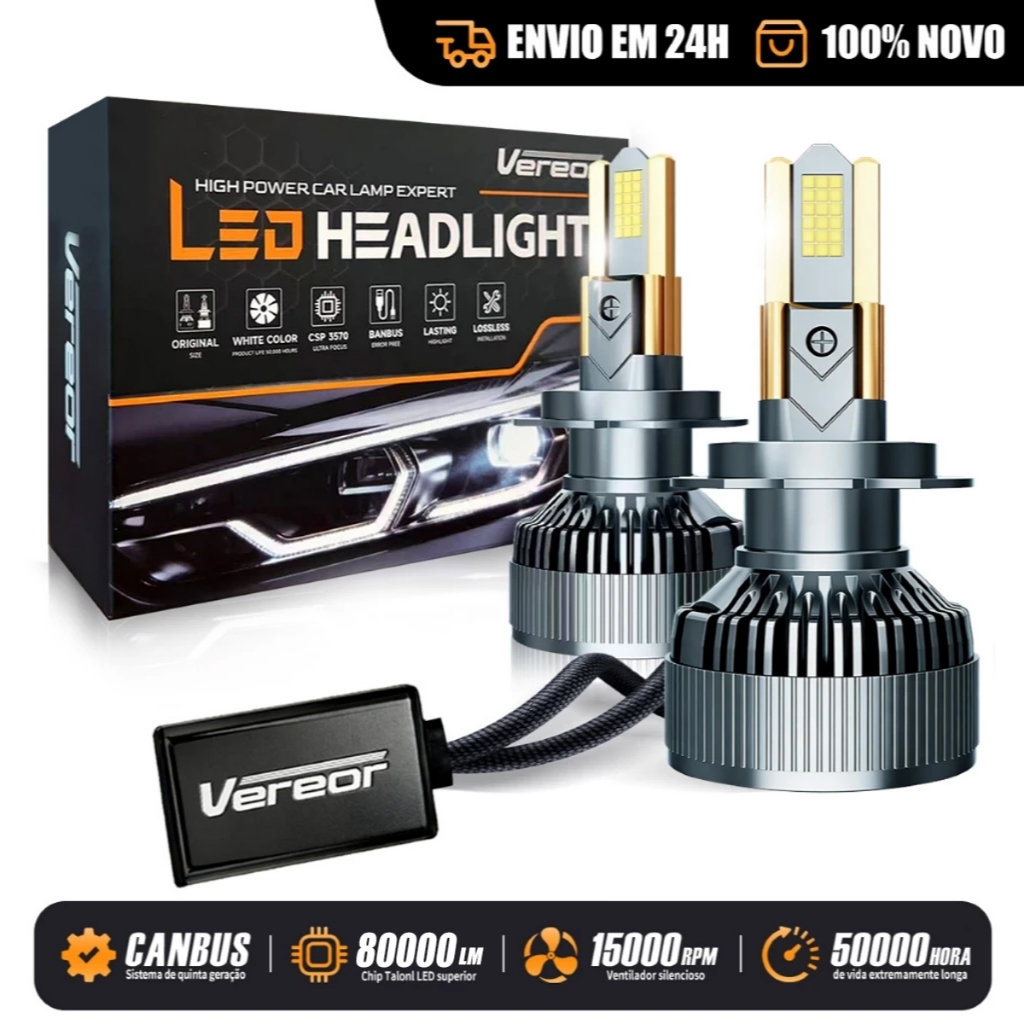 Par Lâmpada LED M60 300W 80000LM Super Branca 12V/24V para Carro e Caminhão H1 H3 H4 H7 H11 9005/HB3 9006/HB4