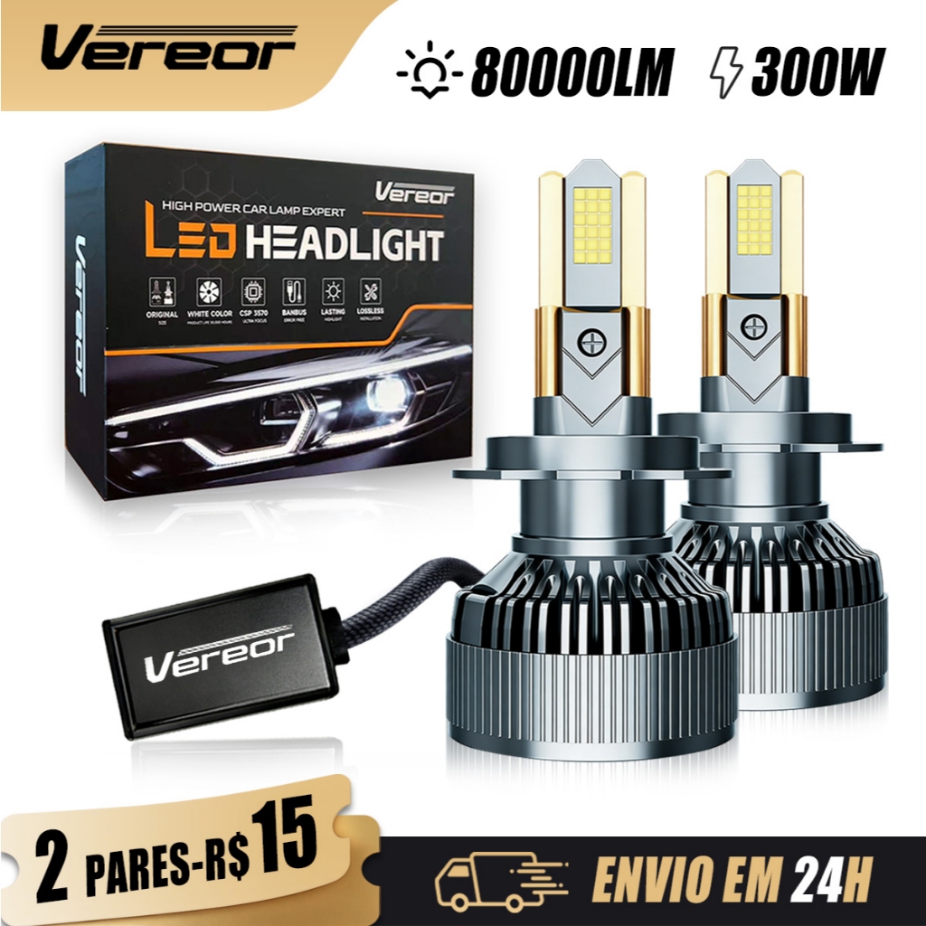 Lâmpada LED M60 Carro e Caminhão 300W 80000LM 6000K Ultra Branca Para H1/H3/H4/H7/H8/H9/H11/9005/HB3/9006/HB4
