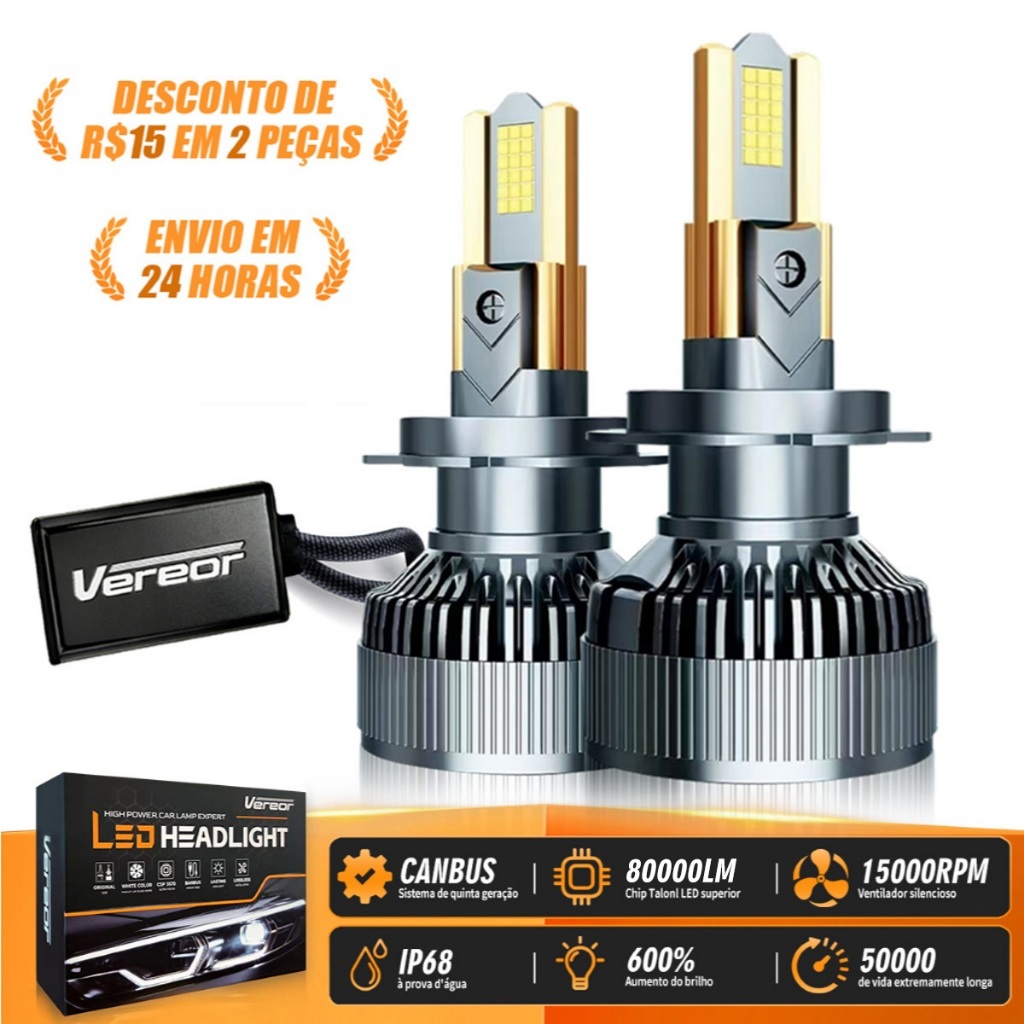Pair of M60 Super Led Bulbs 80000LM 12V/24V Brightness Lumen , Potência 300W , H1 H3 H4 H7 H11,HB3/905, HB4/9006