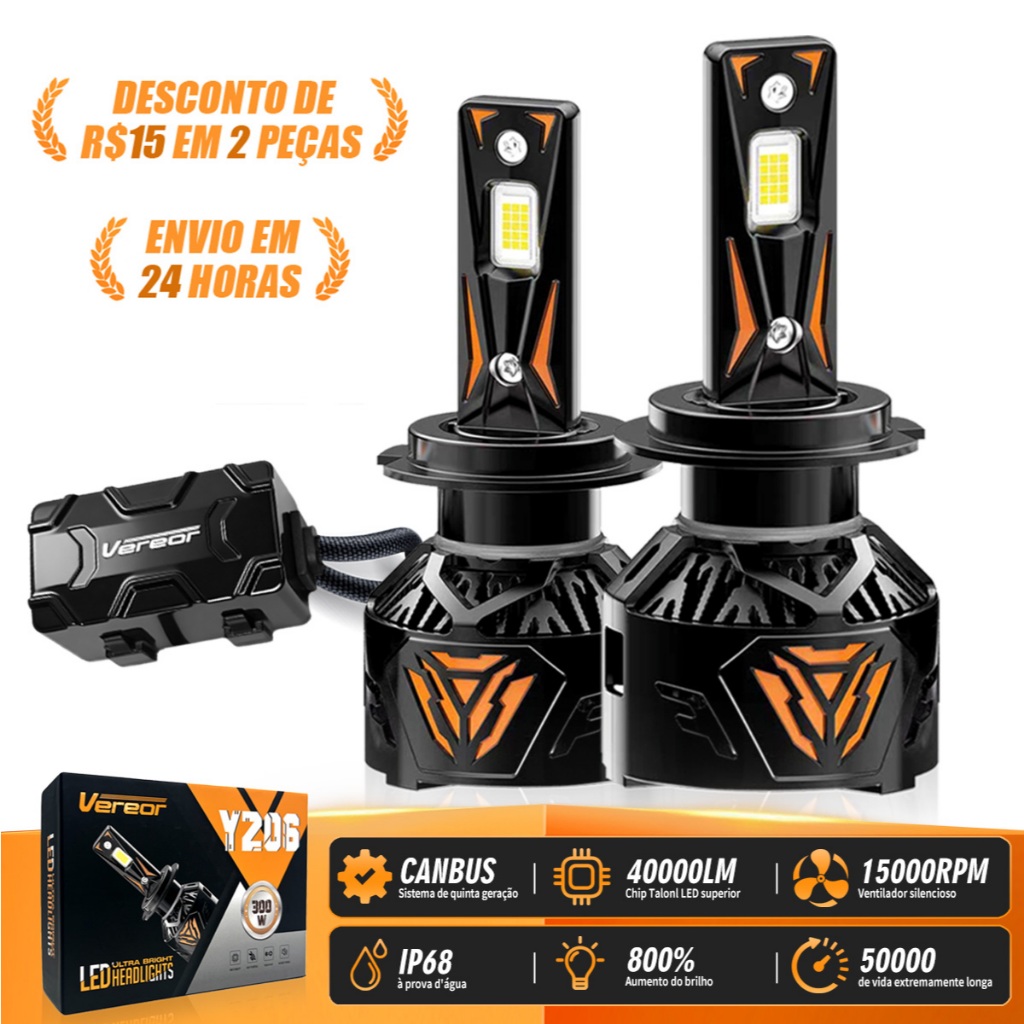 Pair of YZ06 Super Led Bulbs 40000LM Brightness Lumen , Potência 300W , H7 H11 HB3 9005