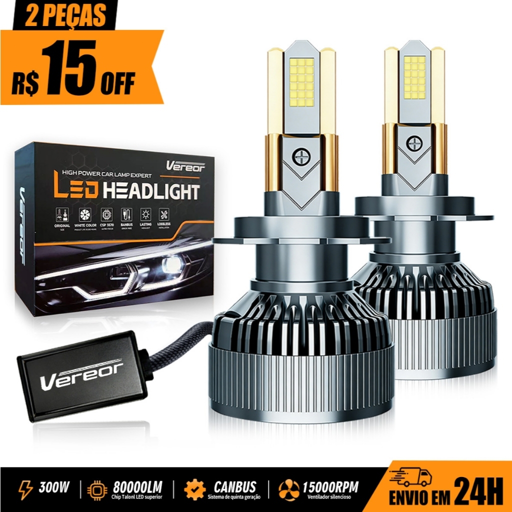 Kit Par Lâmpada LED para Farol M60 300W 80000LM Bivolt 12V/24V Carro e Caminhão - H1 H3 H4 H7 H11 9005/HB3 9006/HB4