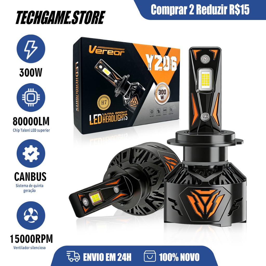 Lâmpada De Farol De Carro LED YZ06 300W 80000lm 6000k Super Brilhante Compatível Com H7/H11/9005/HB3 Upgrade Veicular