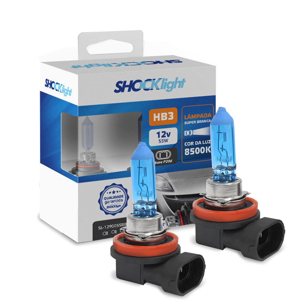 Kit Lâmpadas Halogena Super Branca HB3 9005 60W P20D 8500K Shocklight