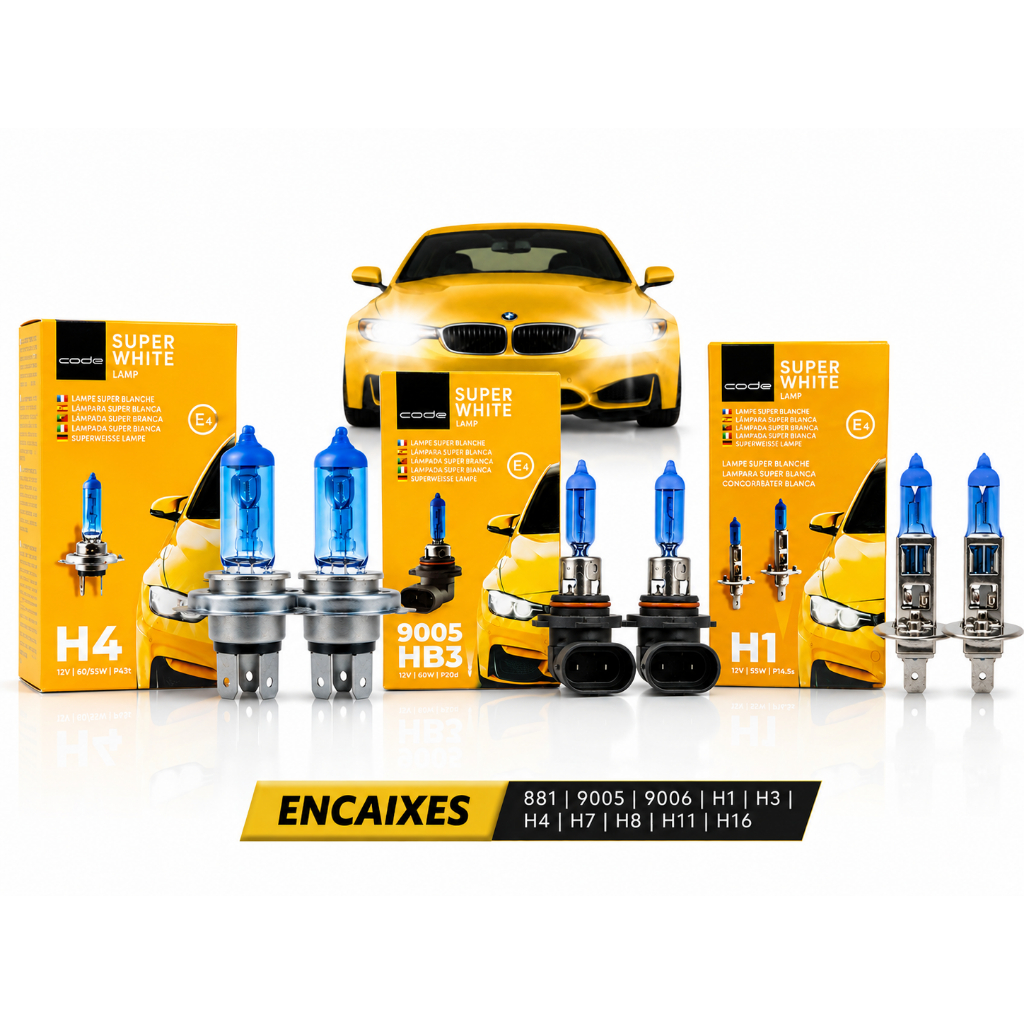 Kit de Lâmpadas Super Branca H1 H3 H4 H7 H8 H11 H16 H27 HB3 9005 HB4 9006 12v