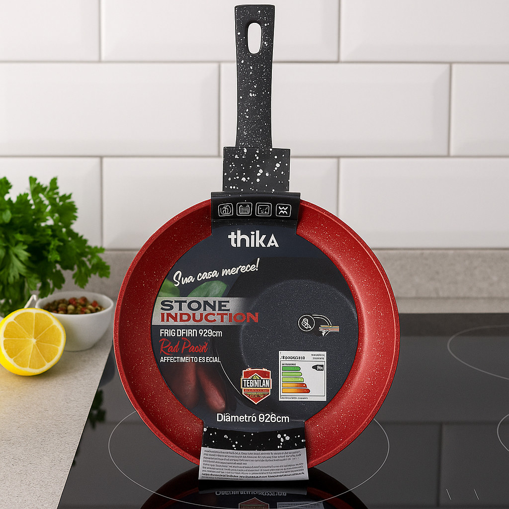 Frigideira 28cm Ceramica Alumínio Antiaderente Grande Stone Induction Vermelha Multifuncional