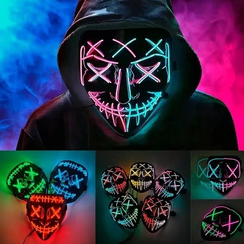 Máscara Led Neon X Halloween Cosplay Fantasia Masculina Festa Carnaval