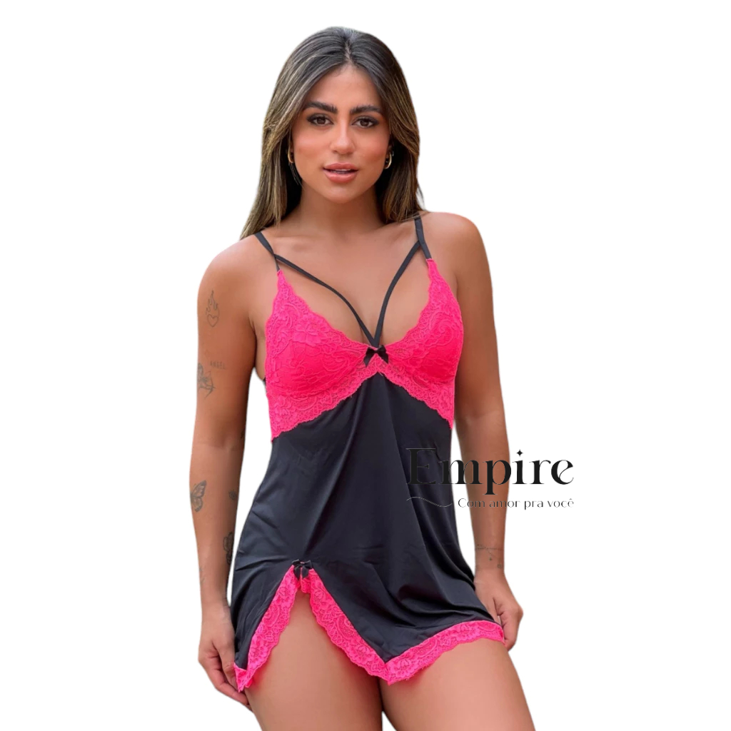 Camisola Feminina Linha noite Camisola Pijama Feminino sem Bojo Renda Bicolor Primavera Neon