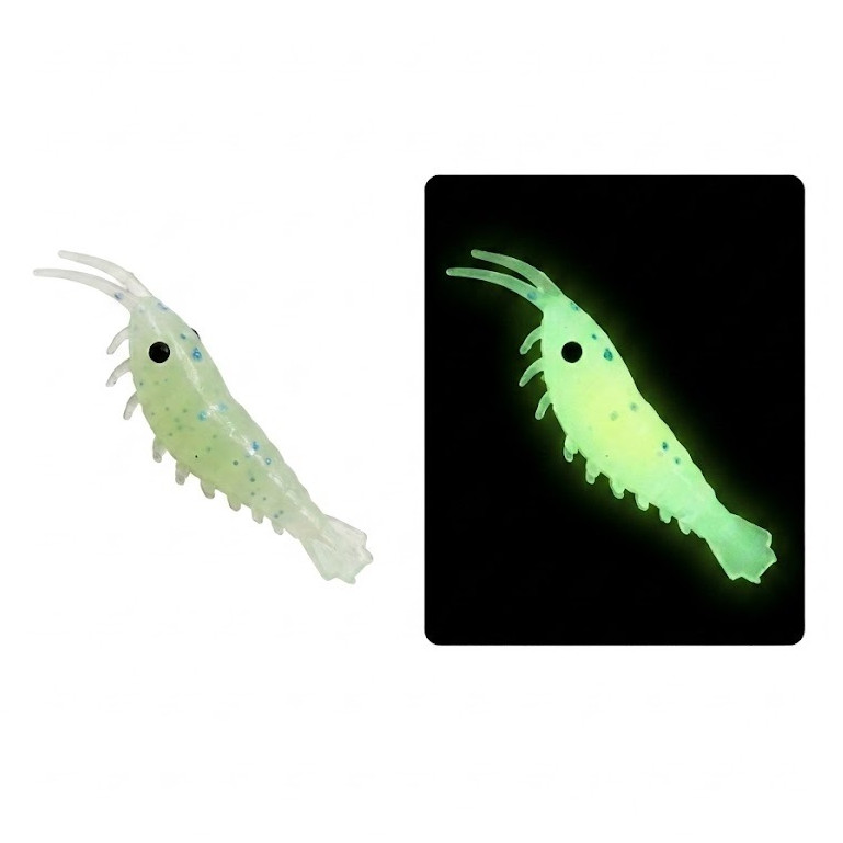 Kit 10 Mini Camarão Glow Neon Ilumina A Noite 3cm Isca Para Pesca Predadores
