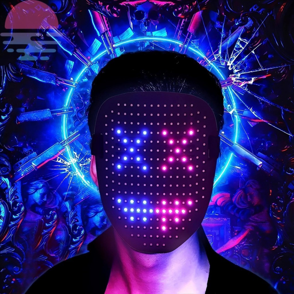 Máscara De Transformação De Rosto Iluminada LED Com Sensoriamento De Gesto Alça Ajustável Para Roupa De Adulto Máscara Luminosa Led Neon Halloween Cosplay Fantasia Masculina Festa Carnaval Filme Uma Noite De Crime