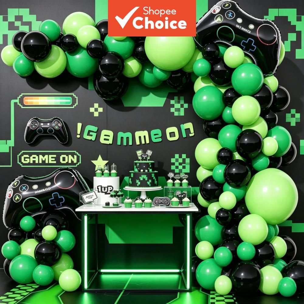 Kit de Guirlanda com Controle de Jogo Balões Arco-íris Preto e Verde Neon Tema de Vídeo Game Festa de Aniversário Noite